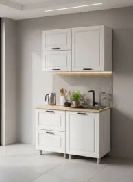 Готовая кухня МК Аленушка 1,2м с ящ.в 2 Астра Молочный,скоба черный,сонома