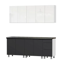 Кухонный гарнитур "Модерн New" (2,0м) (со столешницей 26 мм) Белый//Графит/Черный