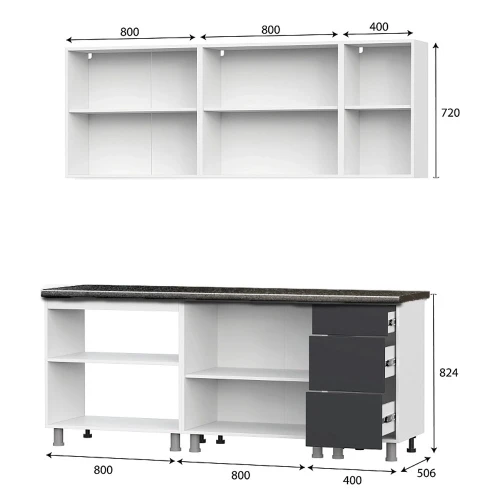 Кухонный гарнитур "Модерн New" (2,0м) (со столешницей 26 мм) Белый//Графит/Черный