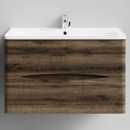Тумба Адель 90  подвесной, Дуб крымский коричневый ПВХ 131005-9005 Vodok с раковиной в комплекте