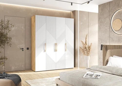 Шкаф четырехстворчатый Ирис, Браш Вайт, Дуб Крафт