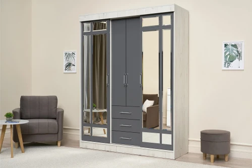 Шкаф-купе Маэстро, Дуб Крафт Белый, Графит