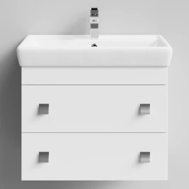 Тумба Квадро 70 подвесной, Белый глянец ПВХ Vodok с раковиной в комплекте