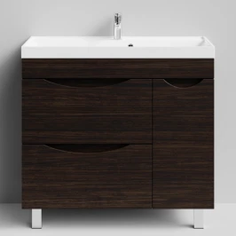 Тумба Лайт 90 напольный, Палисандр ПВХ 43101, 2 ящика, 1 дверь справа Vodok с раковиной в комплекте