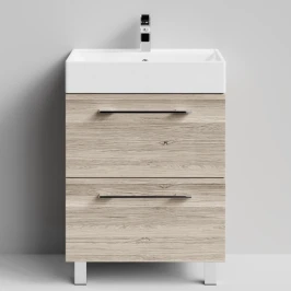 Тумба Мальта 60 напольный, ящики, Дубослив ореховый светлый ПВХ 3445 Vodok с раковиной в комплекте