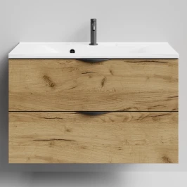 Тумба Марко 90 подвесной, ручки Черные, Дуб Тортуга ПВХ 2357-43 Vodok с раковиной в комплекте
