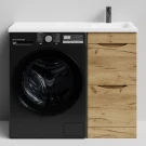 Тумба Смайл 100 напольный, под стиральную машину, правая, Дуб Тортуга ПВХ 2357-43 Vodok с раковиной в комплекте