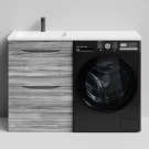 Тумба Смайл 120 напольный, под стиральную машину, левая, Лиственница структурная контрастно-серая ПВХ 64202 Vodok с раковиной в комплекте