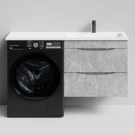 Тумба Смайл 130 подвесной, под стиральную машину, правая, Мрамор Белый софт тач 4044-2 Vodok с раковиной в комплекте