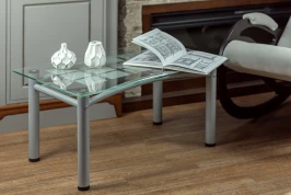 Стол журнальный Робер 3М металлик/прозрачное
