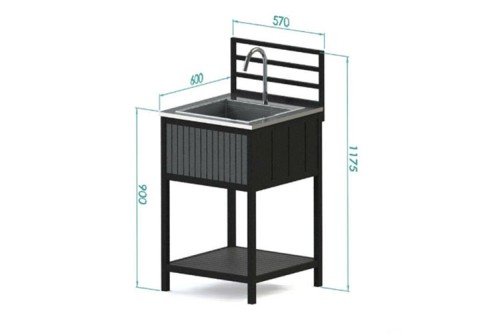 Модуль уличной кухни из алюминия BASE (мойка из нержавеющей стали)