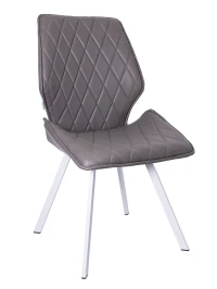 DC230 Стул мягкий, СЕРЫЙ экокожа, каркас металл, белый КВАДРАТ