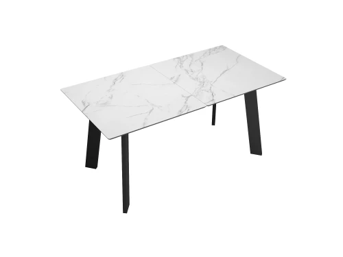 Стол DikLine DKH160, керамика 160(200)х90, мрамор белый матовый, опоры черные (2 уп.)