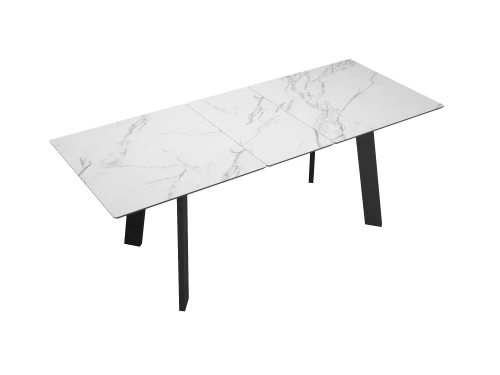 Стол DikLine DKH160, керамика 160(200)х90, мрамор белый матовый, опоры черные (2 уп.)
