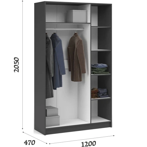 Шкаф «Чикаго» 3д (с зеркалом) MAX Антрацит/Белый