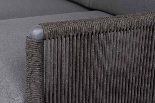 "Джелло" диван 3-местный плетеный из роупа, каркас алюминий темно-серый (RAL7024) муар, роуп темно-серый круглый, ткань темно-серая 027