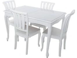 Обеденная группа (Стол Кабриоль GLASS и 4 стула Кабриоль жесткий), эмаль белая