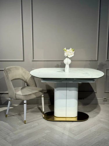 Стол обеденный раскладной Атриум-2 MC3035-120W, 120(30+30)х90х77 см, белая керамика