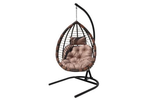 Кресло подвесное Шарм арт.D159-МТ003 (стойка+основание черн, корз.корич-белое, подуш.беж. 3уп. (В))