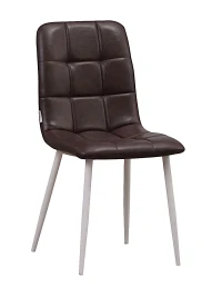 C919/DC809 Стул мягкий, ТЕМНО-КОРИЧНЕВЫЙ#19-7 экокожа, каркас металл белый КРУГЛЫЙ