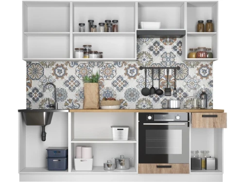 Кухонный гарнитур «Ника» Нео 2,4м с вытяжкой, Белый/Дуб сонома