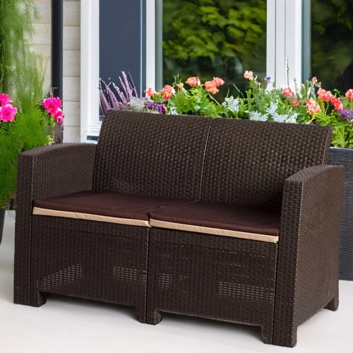 Двухместный диван под искусственный ротанг для отдыха Калифорния «California» с подушками