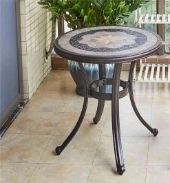 Стол круглый из литого алюминия с керамикой АНТИК «ANTIQUE» D60х66 арт.6152  -  Bronze