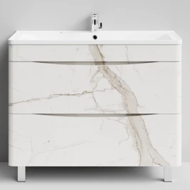 Тумба Адель 100 напольный, Мрамор Белый натур милк ПВХ 2537 Vodok с раковиной в комплекте