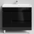Тумба Бест 90 левая дверь, напольный, черный глянец Vodok с раковиной в комплекте