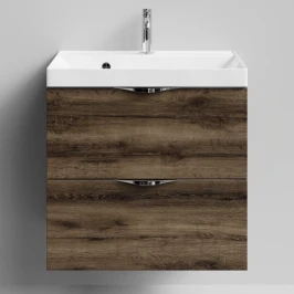 Тумба Марко 60 подвесной, ручки Хром, Дуб крымский коричневый ПВХ 131005-9005 Vodok с раковиной в комплекте