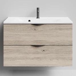 Тумба Марко 90 подвесной, ручки Черные, Дубослив ореховый светлый ПВХ 3445 Vodok с раковиной в комплекте