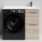 Тумба Смайл 100 напольный, под стиральную машину, правая, Дубослив ореховый светлый ПВХ 3445 Vodok с раковиной в комплекте