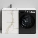 Тумба Смайл 120 напольный, под стиральную машину, левая, Мрамор Белый натур милк ПВХ 2537 Vodok с раковиной в комплекте