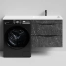 Тумба Смайл 130 подвесной, под стиральную машину, правая, Мрамор Графит софт тач ПВХ 4044-3 Vodok с раковиной в комплекте