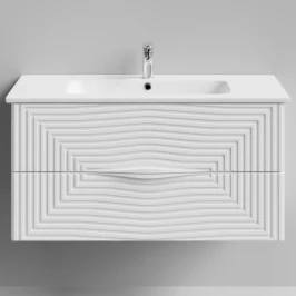 Тумба Эйфория 100 F5, базовая Белая эмаль, матовая, 2 ящика, подвесной Vodok с раковиной в комплекте