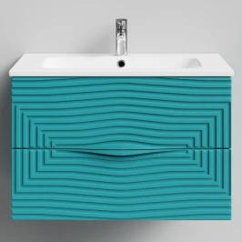 Тумба Эйфория 80 F5, пример RAL 5021 Водная синь, матовая, 2 ящика, подвесной Vodok с раковиной в комплекте