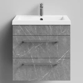 Тумба Элис 58 подвесной, 2 ящика, Мрамор Серый софт тач ПВХ 4044-1 Vodok с раковиной в комплекте