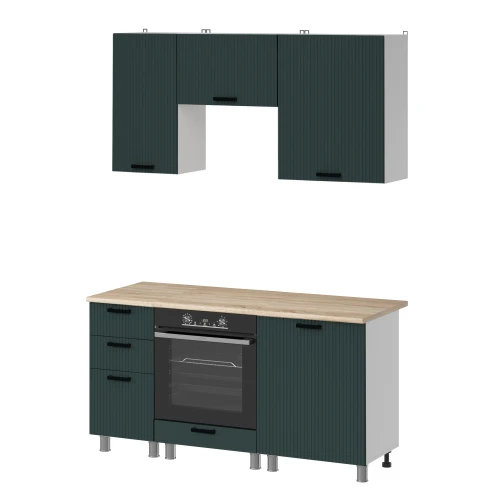 Готовый кухонный гарнитур МК Аленушка 1,6м в.7 Лотос Изумруд,скоба антрацит,сонома