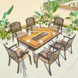 Уличный комплект из литого алюминия на 6 персон стол Барбекю-1 (151,5х94х73см)  + 6 кресел БОСТОН «BOSTON»