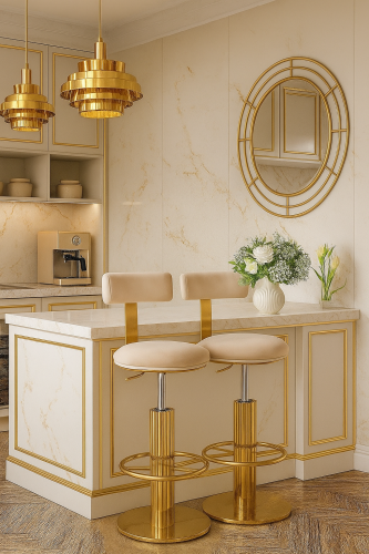 Стул барный Вивиан MC111-GR-2, светло-серый/глянцевое золото