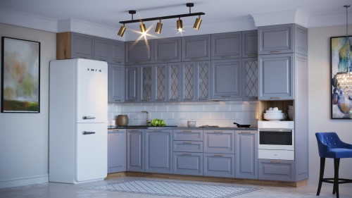 Трехуровневая кухня Ницца 3800х1800 Монблан Софт МДФ ПВХ угловая