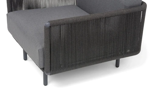 "Джелло" кресло плетеное из роупа, каркас алюминий темно-серый (RAL7024) муар, роуп темно-серый круглый, ткань темно-серая 027