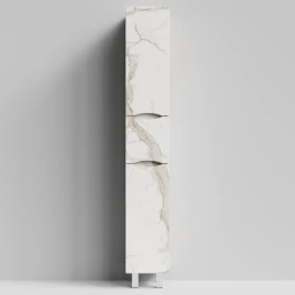 Пенал Лайт 30 напольный, Мрамор Белый натур милк ПВХ 2537, правый, бельевая корзина