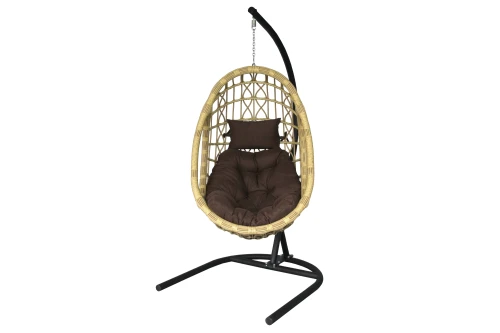Кресло подвесное Ривьера арт.D24-МТ2025 (стойка+основание.черн.,корзн.бежевая.,подуш.шоколад. 3уп. (В))