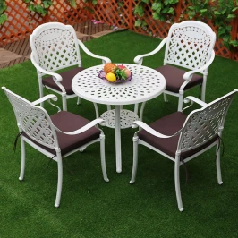 Комплект мебели из литого алюминия стол круглый СОРРЕНТО «SORRENTO» D78 арт.6058 + 4 кресла ВУЛКАН «VOLCANO» арт.N008 белый