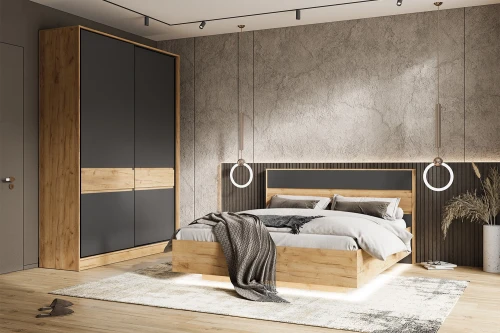 Кровать парящая с ортопедическим основанием (металл) Роджина, Графит, Дуб крафт