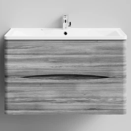 Тумба Адель 90  подвесной, Лиственница структурная контрастно-серая ПВХ 64202 Vodok с раковиной в комплекте