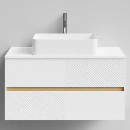 Тумба Аурум 100, базовая Белая эмаль, матовая, 2 ящика, подвесной Vodok с раковиной в комплекте