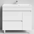 Тумба Бест 90 правая дверь, напольный, белый глянец Vodok с раковиной в комплекте