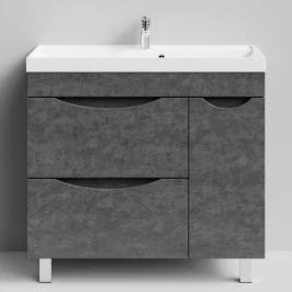 Тумба Лайт 90 напольный, Серый камень ПВХ 57806, 2 ящика, 1 дверь справа Vodok с раковиной в комплекте